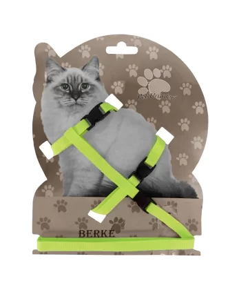 Gezdirme Kayışlı Dokuma Kedi Göğüs Tasma Seti 20*32-120 cm Neon Sarı