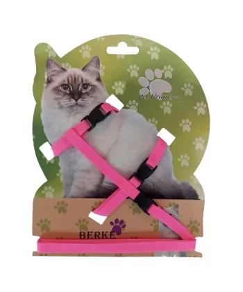 Gezdirme Kayışlı Dokuma Kedi Göğüs Tasma Seti 20*32-120 cm Pembe