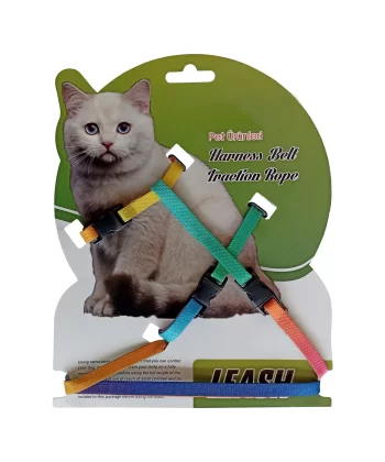 Gezdirme Kayışlı Dokuma Kedi Göğüs Tasma Seti 20*32-120 cm Renkli