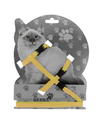 Gezdirme Kayışlı Dokuma Kedi Göğüs Tasma Seti 20*32-120 cm Sarı