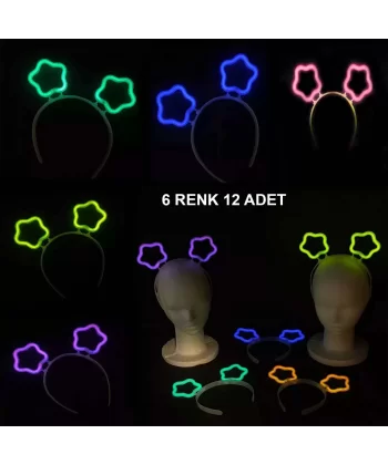 Glow Stick Karanlıkta Yanan Fosforlu Yıldız Taç 12 Adet