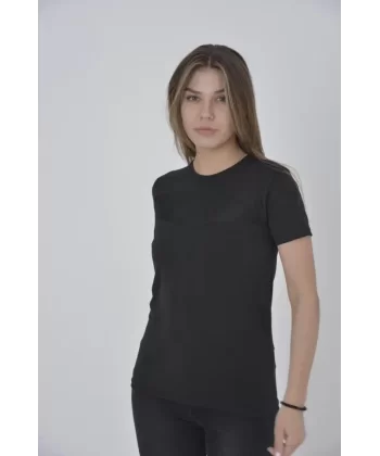 Gögüs Fileli Slim Fit T-shirt - Siyah