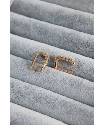 Gold Renk Zirkon Taşlı Earcuff Pirinç Kadın Kıkırdak Küpe