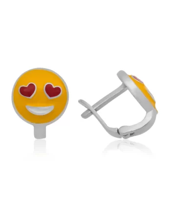 Gümüş Kalp Gözlü Emoji Çocuk Küpesi