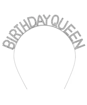 Gümüş Renk Kristal Taşlı Parlak Birthday Queen Yazılı Kraliçe Taç 16x17 Cm