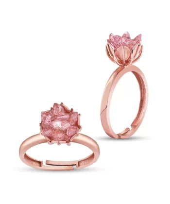 Gümüş Rose Pembe Lotus Çiçeği Yüzük