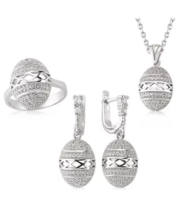 Gümüş Zirkon Taşlı Oval Bayan Set