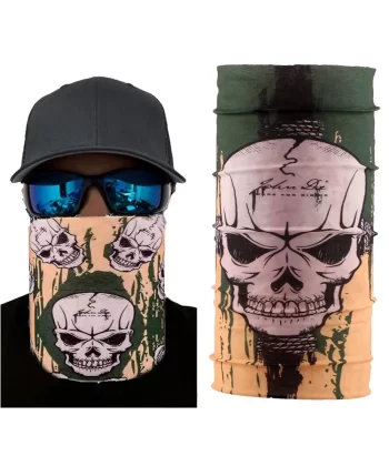 Haki Yeşil Renk Üzeri Likralı Kuru Kafa Kafatası Baskılı Baf Buff Bandana 25x48 Cm