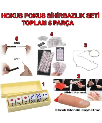 Hokus Pokus Sihirbazlık Seti İllüzyon Oyunları 5 Parçalık Set