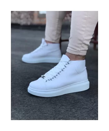 K&A  KA032 Beyaz Bağcıklı Sneakers  Yarım Bilek Bot