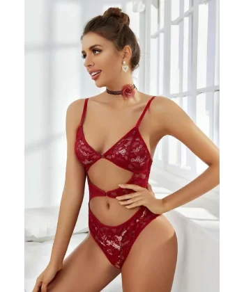 Kadın Babydoll Fantezi Harness Erotik Kıyafet 2057 Koyu Kırmızı - Royaleks