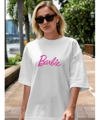 Kadın Baskılı Oversize T-shirt - Beyaz