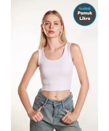 Kadın Crop Kare Yaka Fitilli Askılı Basic  Top Büstiyer Atlet Bluz