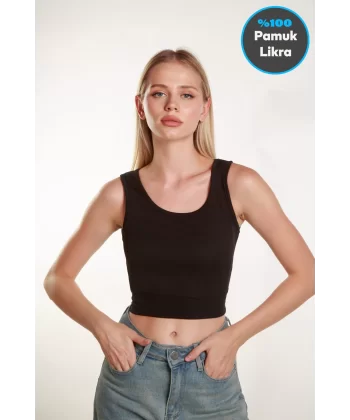 Kadın Crop Kare Yaka Fitilli Askılı Basic  Top Büstiyer Atlet Bluz