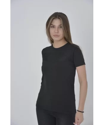 Kadın Gögüs Fileli Slim fit T-shirt - Siyah