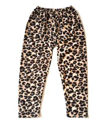 Kadın Polar Pijama Altı Termal Özellikli Leopar Desen Büyük Beden Ev Giyim Cepsiz