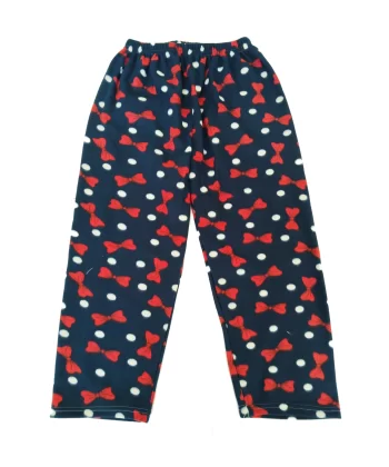 Kadın Polar Pijama Altı Termal Özellikli Papyon Desenli Lacivert Ev Giyim Cepsiz