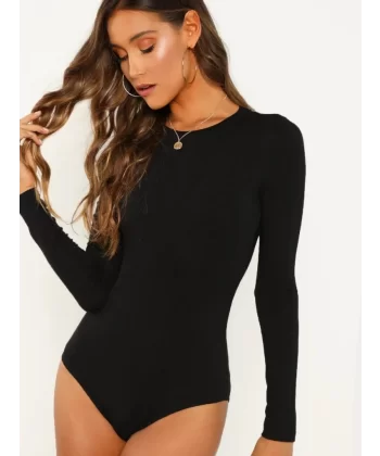 Kadın Uzun Kollu Bisiklet Yaka Viskon Bodysuit