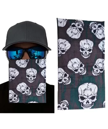 Kahve Yeşil Renk Üzeri Likralı Çoklu Kafatası Baskılı Baf Buff Bandana 25x48 Cm