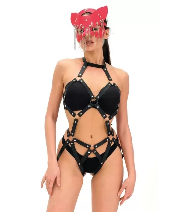 Kırmızı Zincirli Maske Ve Siyah Babydoll Takım 800183