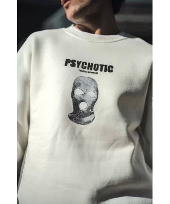 Kışlık Bisiklet Yaka Baskılı SweatShirt - Beyaz