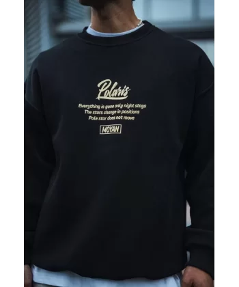 Kışlık Bisiklet Yaka Ön Ve Arka Baskılı SweatShirt - Siyah