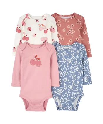 Kız Bebek Uzun Kollu Body Set 4lü Paket Renkli