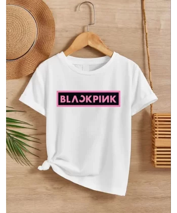 Kız Çocuk Bisiklet Yaka Baskılı T-Shirt - Beyaz