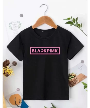 Kız Çocuk Bisiklet Yaka Baskılı T-Shirt - Siyah