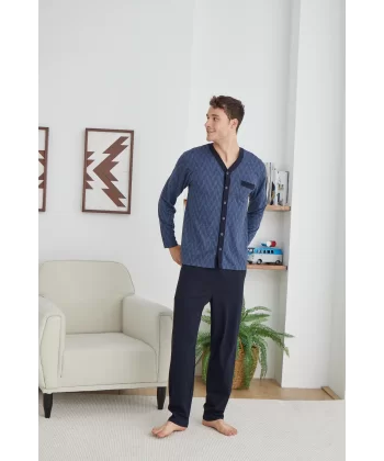 Kocabey 9252 Erkek  V Yaka Boydan Düğmeli Pijama Takımı