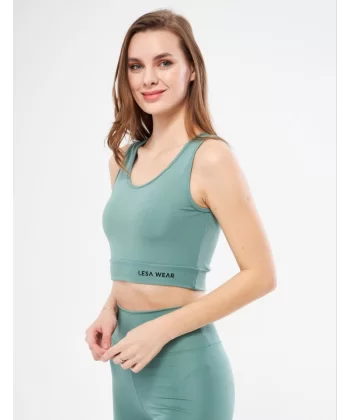 Kolsuz Sporcu Baskılı Crop - Mint Yeşili