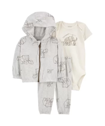 Layette Bebek 3lü Hırkalı Set Gri