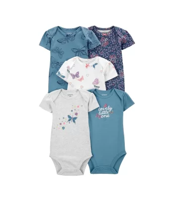 Layette Kız Bebek 5li Kısa Kol Body  Karışık Renkli