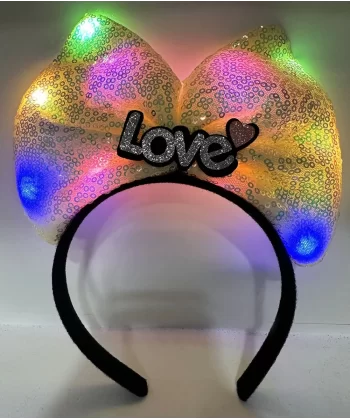 Led Işıklı 3 Farklı Fonksiyonda Yanan Gümüş Love Yazılı Sarı Fiyonk Taç 20x17 Cm