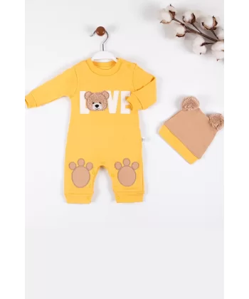 Love Bear Nakışlı % 100 Pamuk Erkek Bebek Tulumu