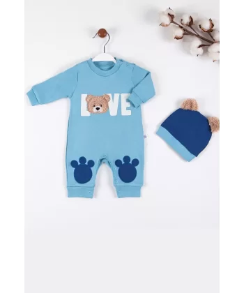 Love Bear Nakışlı % 100 Pamuk Erkek Bebek Tulumu