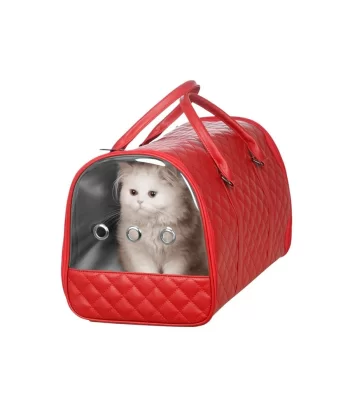 Markapet Kapitone Şeffaf Kedi Taşıma Çantası 22*30*45 cm Kırmızı