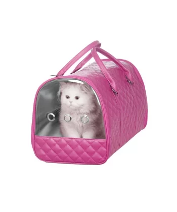 Markapet Kapitone Şeffaf Kedi Taşıma Çantası 22*30*45 cm Pembe