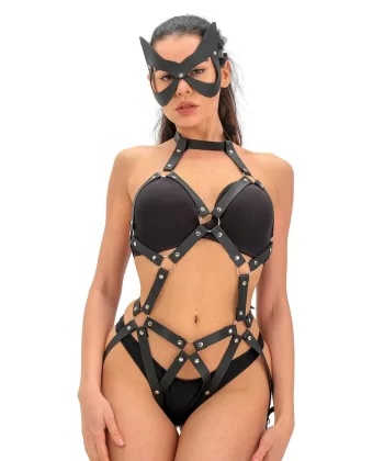 Maskeli Kadın Babydoll Harness Takım 800158TAK