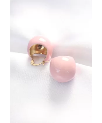 Minimal Pembe Mineli Küpe