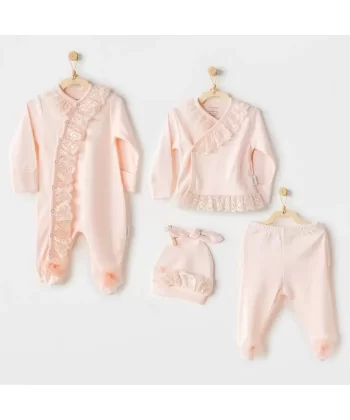 Newborn Chic Girl Tüllü 4lü Hastane Çıkışı Salmon