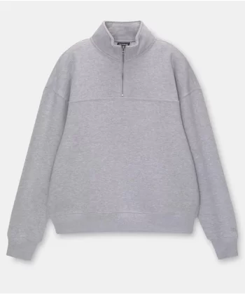 Oversize Yarım Farmuarlı Yakalı Basic SweatShirt - Gri