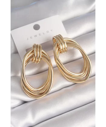 Pirinç Gold Renk Oval Model Kadın Küpe