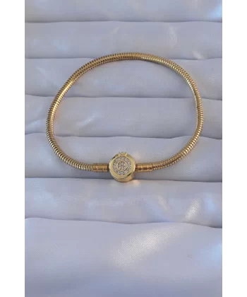 Pirinç Gold Renk Zirkon Taşlı Charm Bileklik