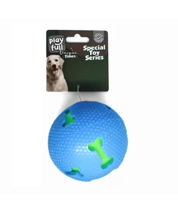 Playfull Işıklı Kemik Desenli Plastik Top Köpek Oyuncağı 7,5 Cm Mavi