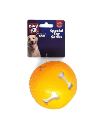 Playfull Işıklı Kemik Desenli Plastik Top Köpek Oyuncağı 7,5 Cm Turuncu