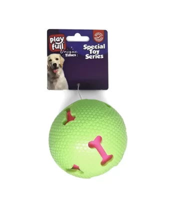 Playfull Işıklı Kemik Desenli Plastik Top Köpek Oyuncağı 7,5 Cm Yeşil