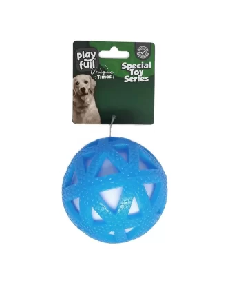 Playfull Işıklı Üçgen Desenli Plastik Top Köpek Oyuncağı 7,5 Cm Mavi