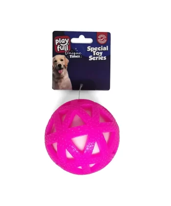 Playfull Işıklı Üçgen Desenli Plastik Top Köpek Oyuncağı 7,5 Cm Pembe