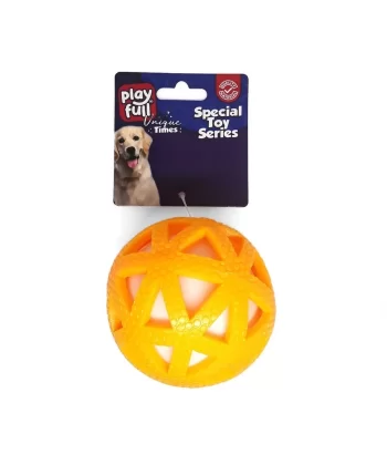 Playfull Işıklı Üçgen Desenli Plastik Top Köpek Oyuncağı 7,5 Cm Sarı